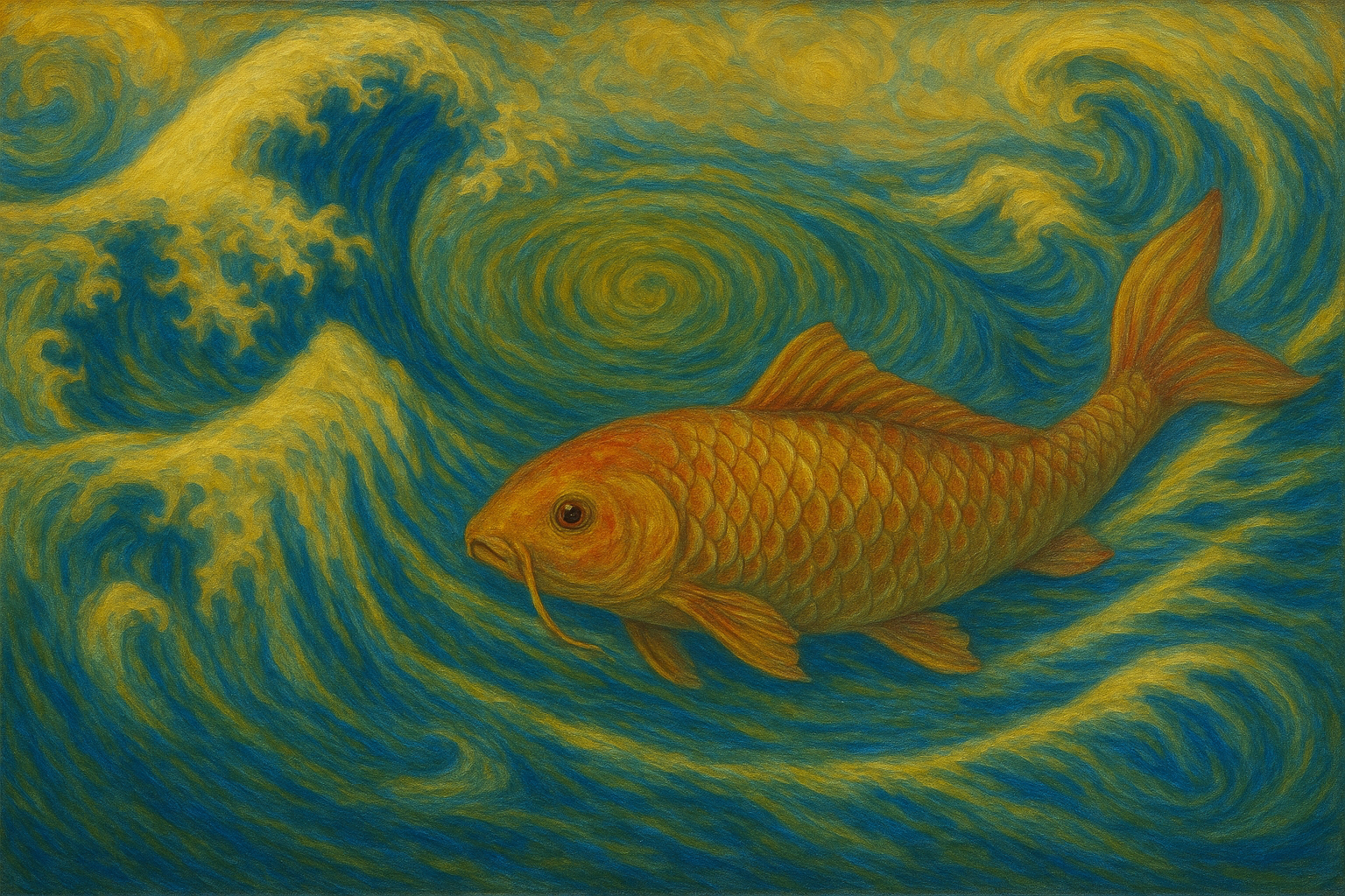 Giant Koi in aggressive ocean waves